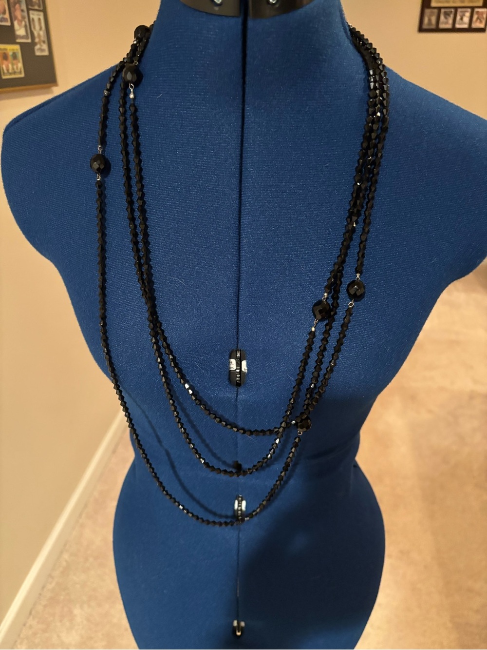 Multi-Strand Black Beaded Necklace - Elegant Layered Women’s Jewelry